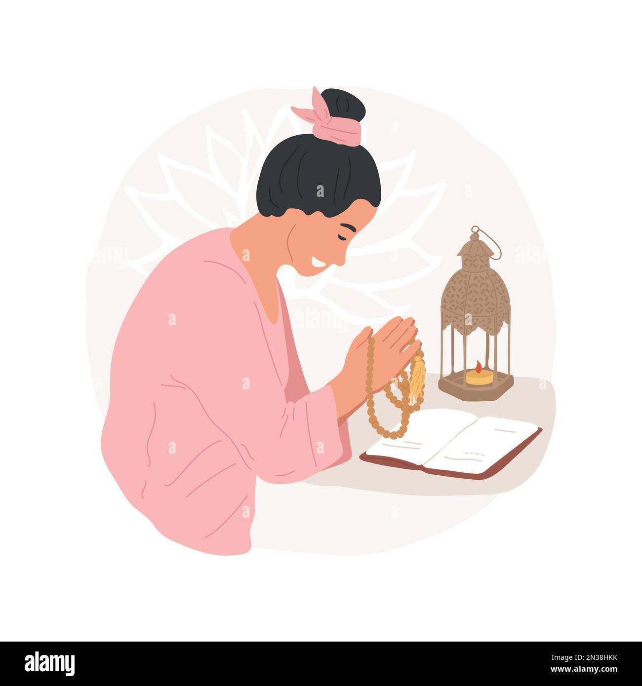 Chanting isolated cartoon vector illustration. Young woman sitting with a  book and praying with wooden rosary beads, namaste, everyday Buddhism  religious rituals vector cartoon Stock Vector Image & Art - Alamy