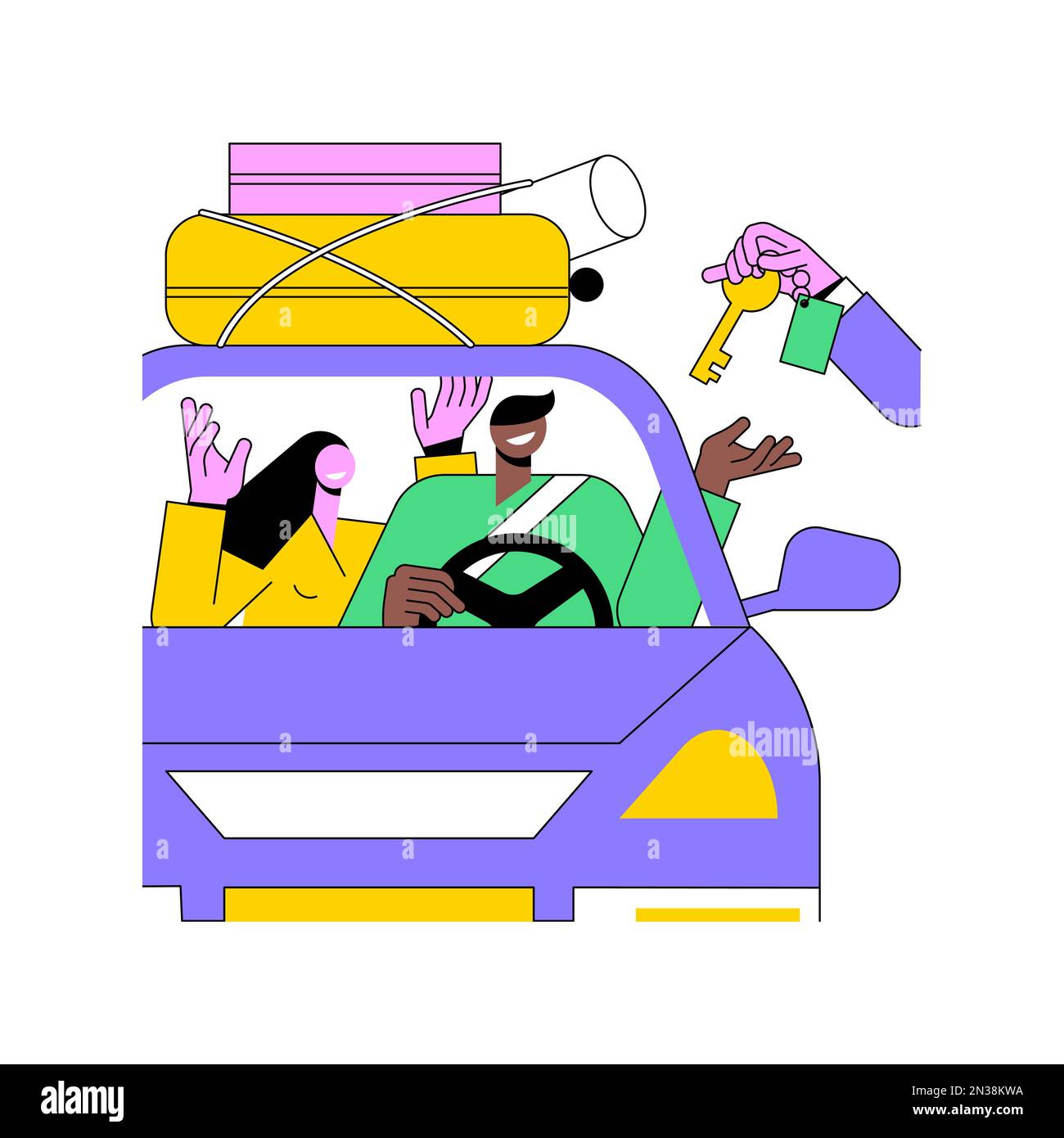Renting a car isolated cartoon vector illustrations. Young couple
