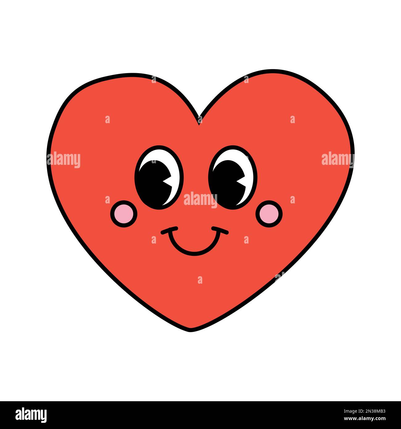 Vector groovy retro colored heart with face isolated on white ...