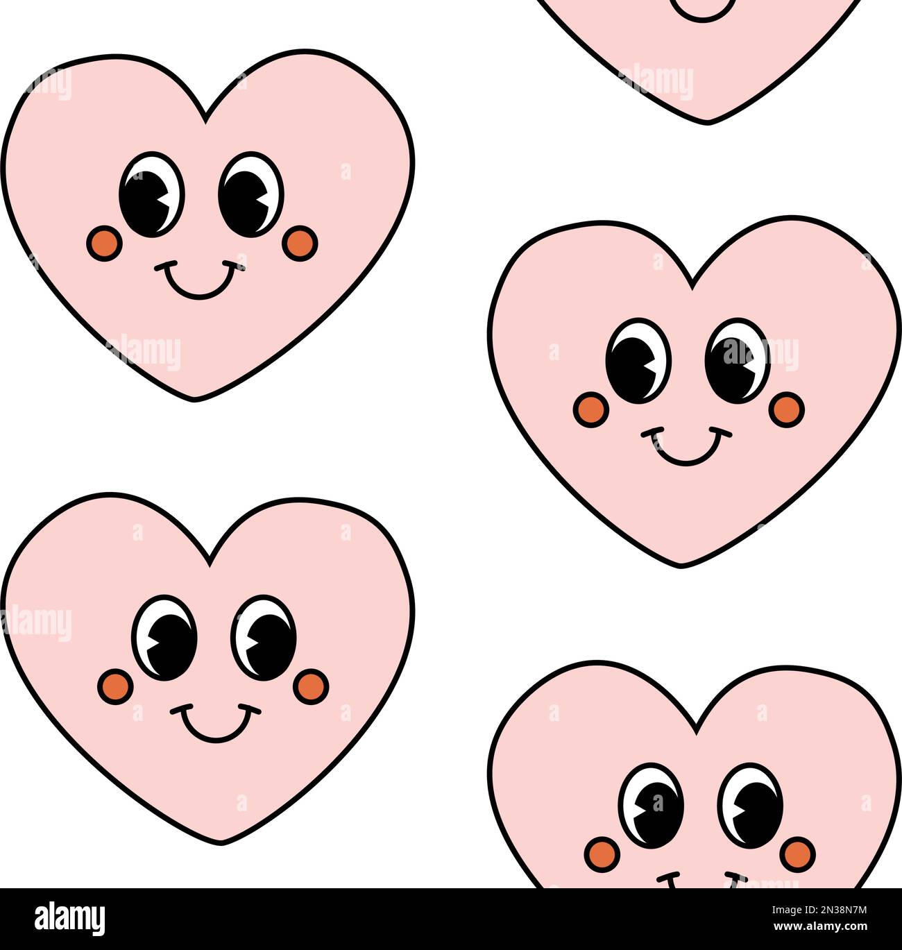 Vector seamless pattern of groovy retro heart with face isolated on ...