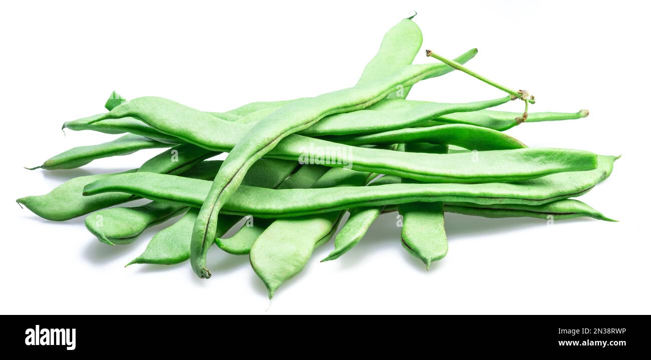 French green beans isolated on white background. Green beans are rich