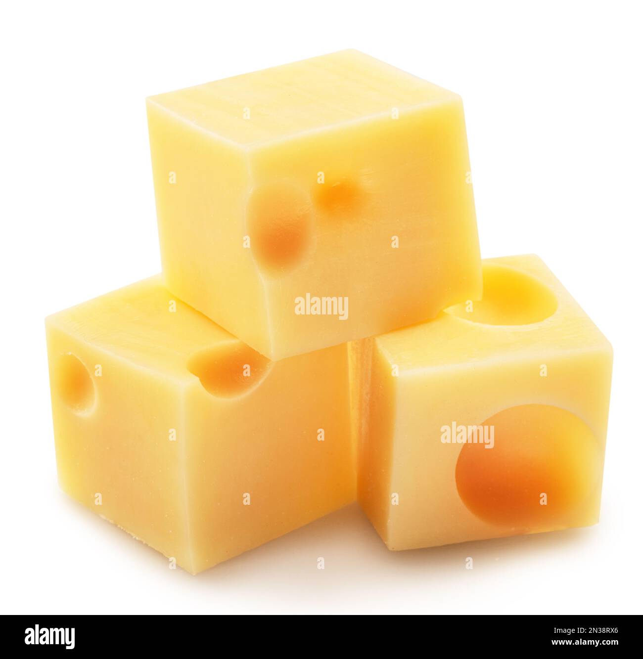 Pyramid of Emmental cheese cubes isolated on white background. File