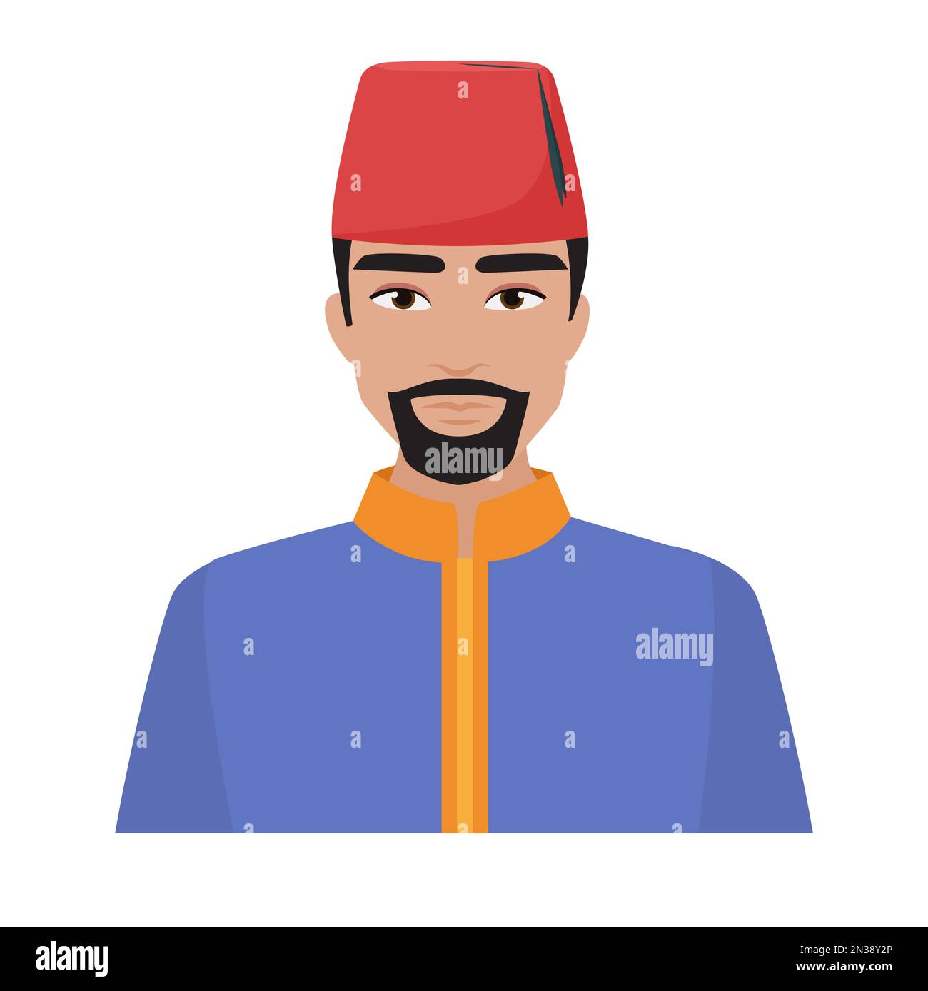 Turkish man in national clothes. Ottoman man wearing fez hat vector cartoon illustration Stock Vector