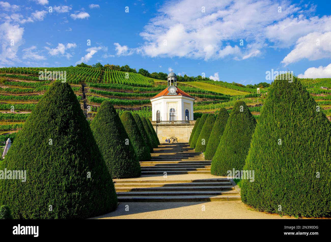 The Belvedere in the garden of Wackerbarth Manor, seat of the Saxon State Winery in Radebeul near Dresden, Saxony, Germany. Stock Photo