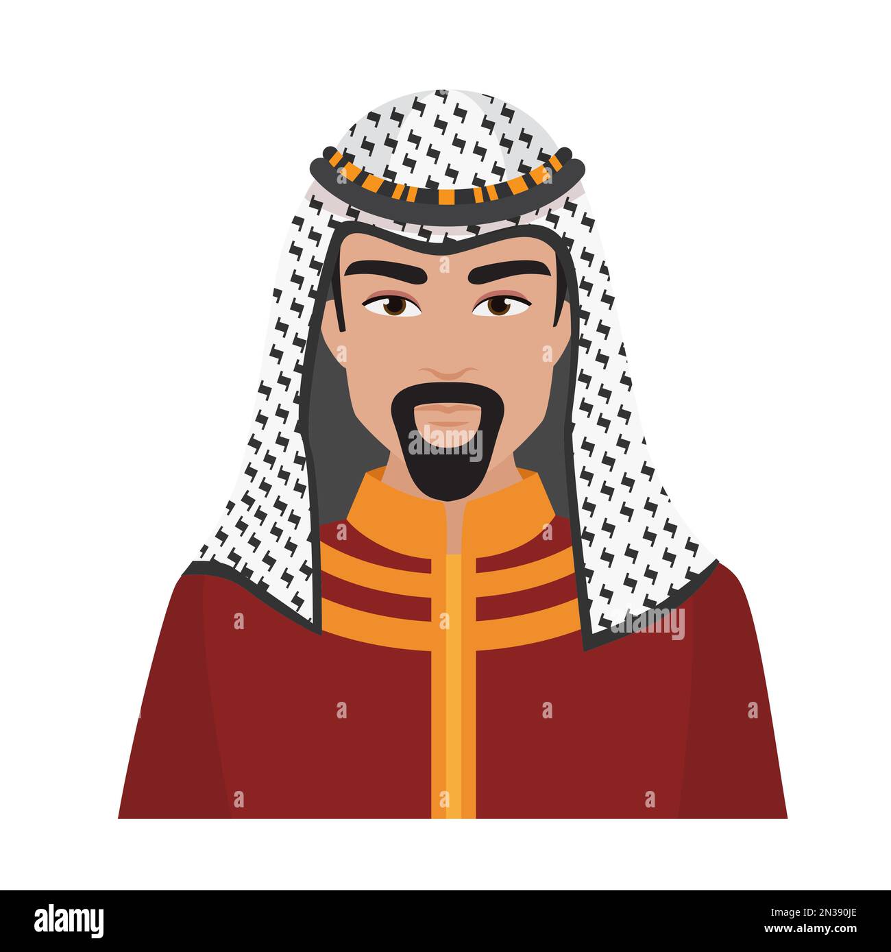 Arab man wearing traditional headdress. Saudi thobe clothes, islamic culture vector cartoon illustration Stock Vector