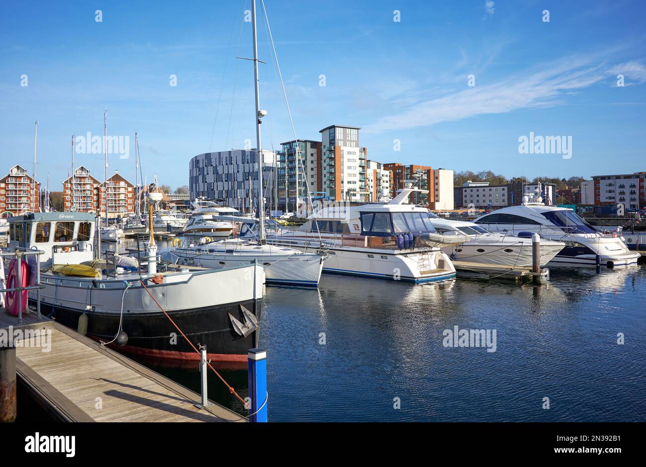 Boats moored in Ipswich marina, Suffolk, UK Stock Photo Alamy
