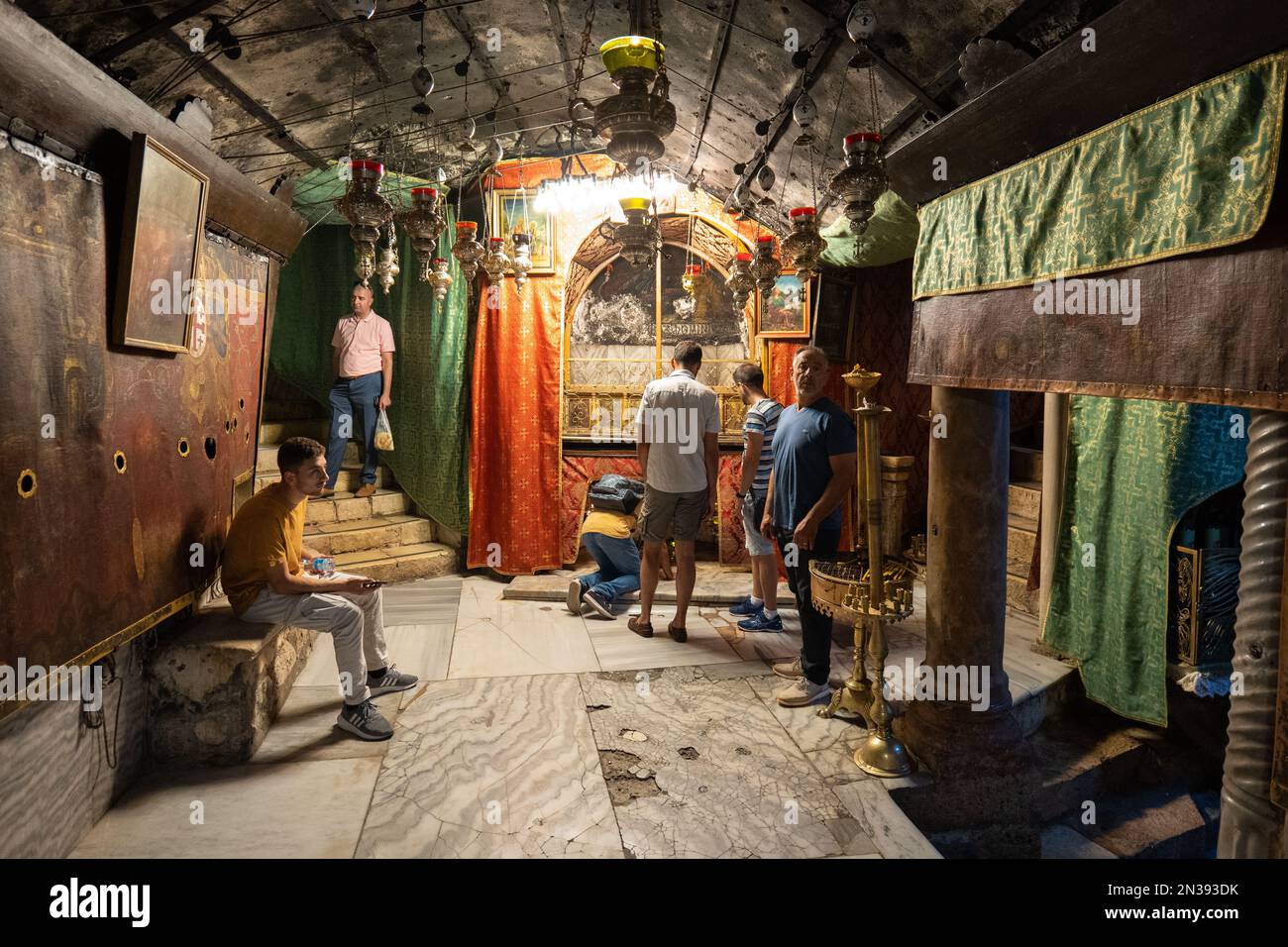 Bethlehem, West Bank, Palestine 21 July 2022 People in the Grotto of