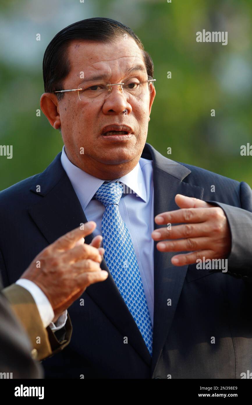 Hun San Cambodian Prime Minister Hun Sen talks with top leaders of his party ...