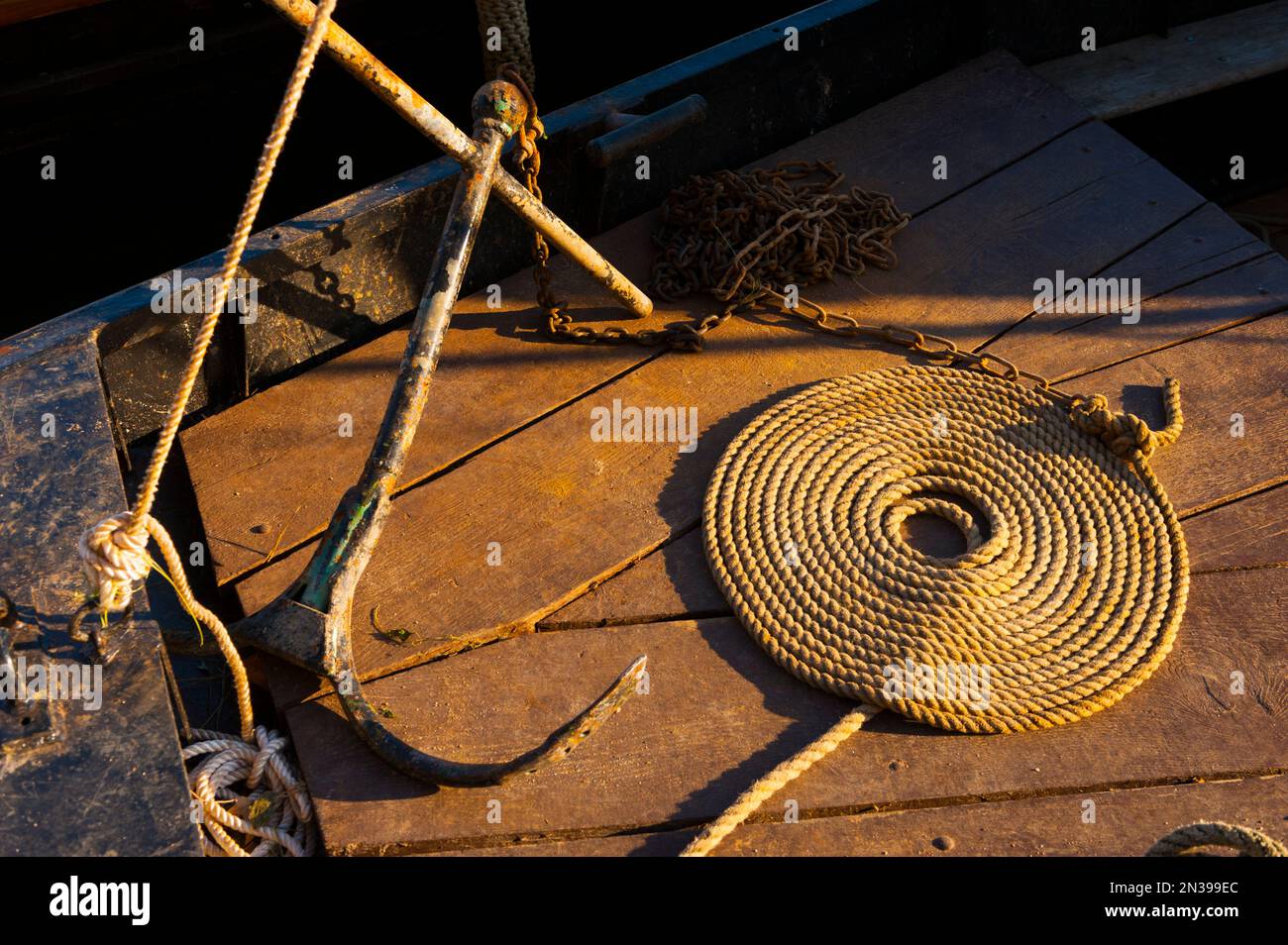 France, Loiret (45), Orléans, Loire Festival 2019, anchor and rope of a traditional flat-bottomed boat from the Loire Stock Photo