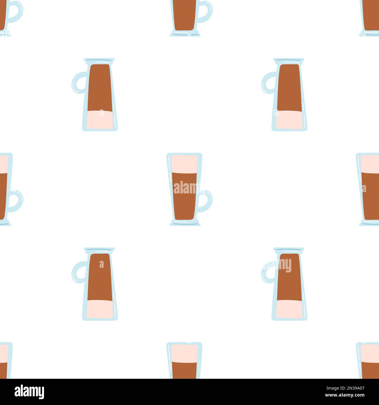 Seamless pattern with latte coffee in glass. Flat vector background of ...