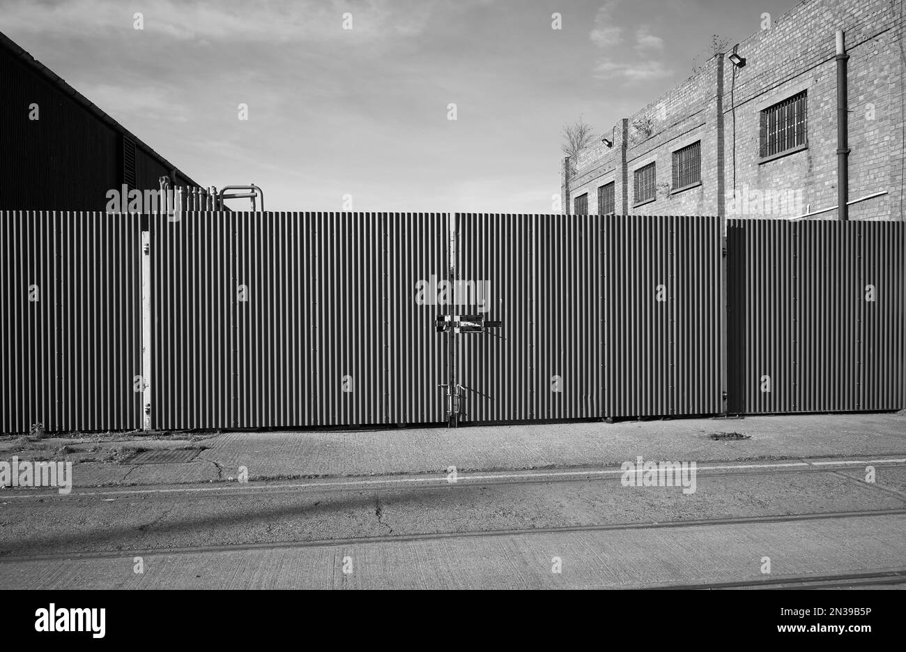 Wide corrugated industrial gates example Stock Photo