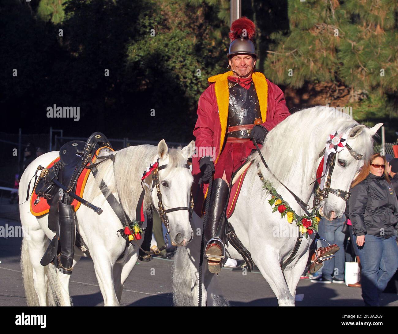 Traveler 9, left, the University of Southern California equine mascot