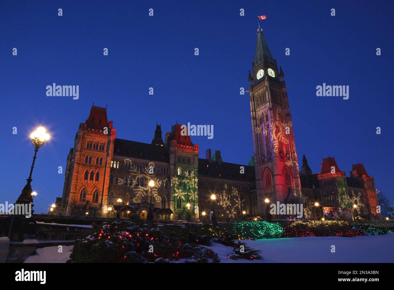 Christmas Lights on the Parliament Buildings, Peace Tower, Parliament
