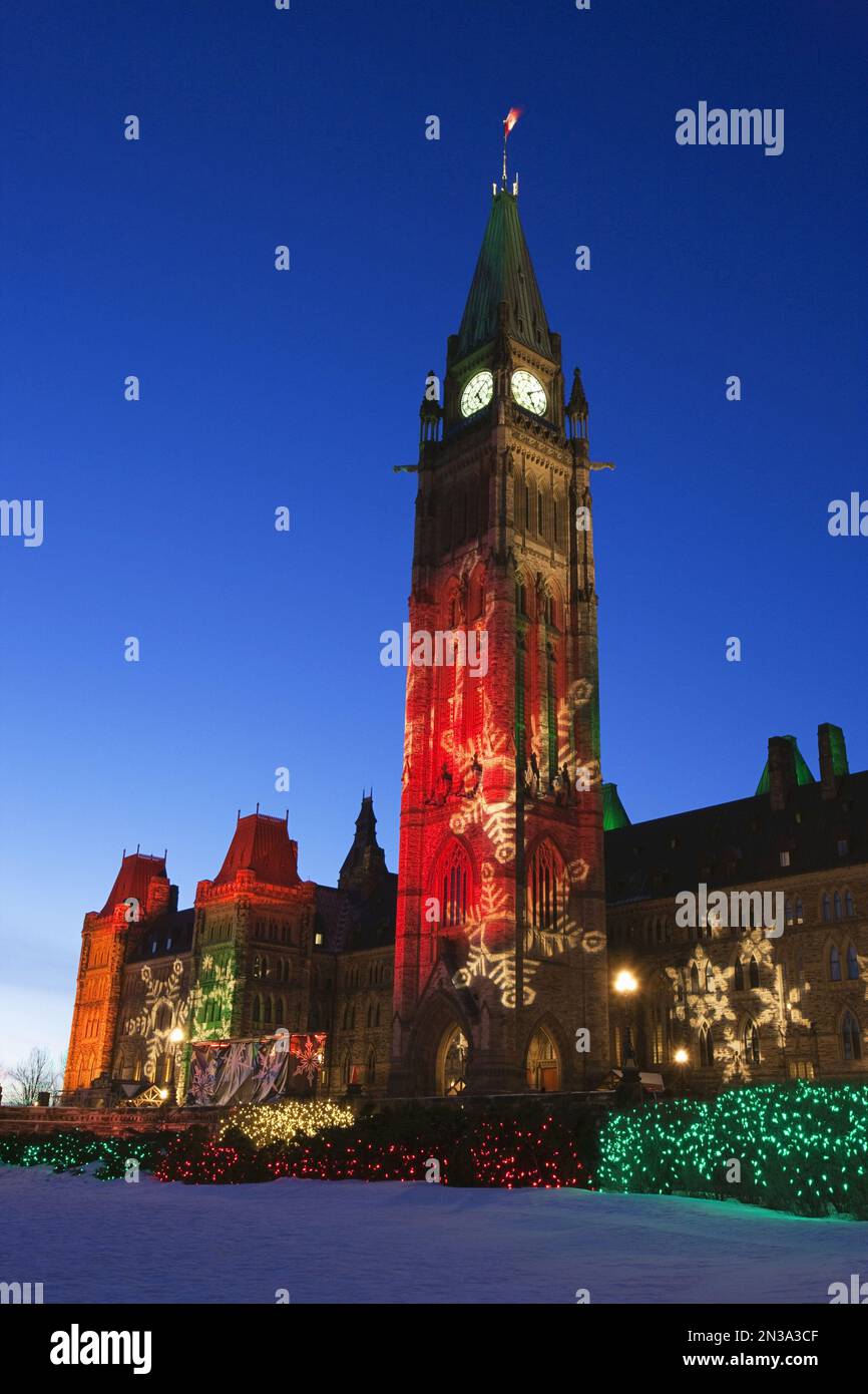 Christmas Lights on the Parliament Buildings, Peace Tower, Parliament