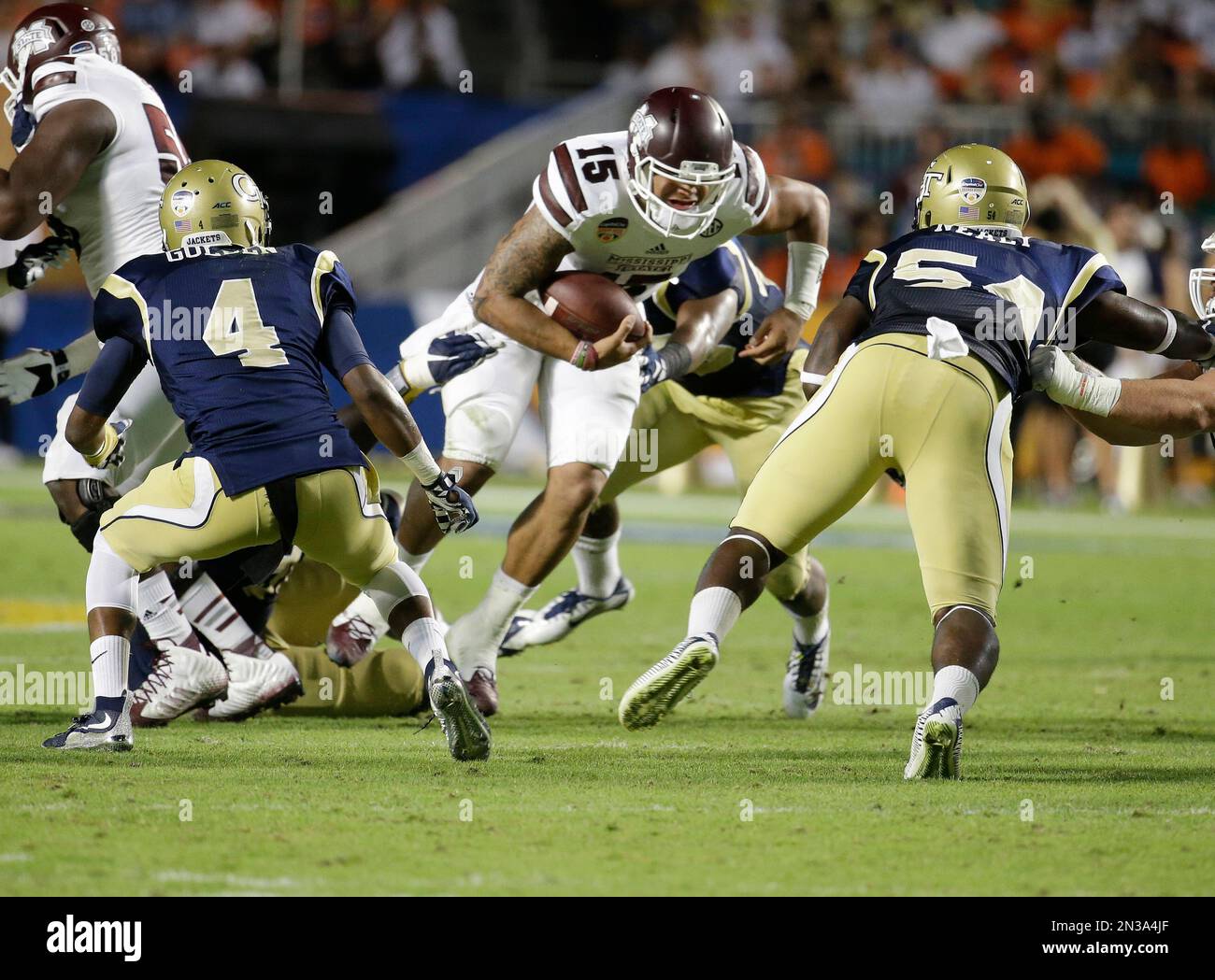 Mississippi State quarterback Dak Prescott (15) runs for a first down