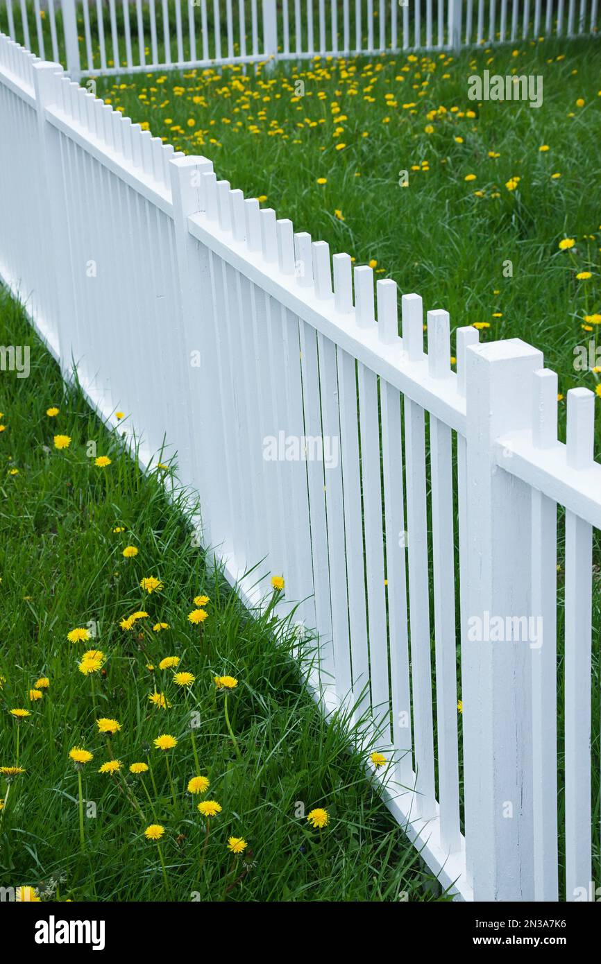 White Picket Fence, Upper Canada Village, Morrisburg, Ontario, Canada Stock Photo