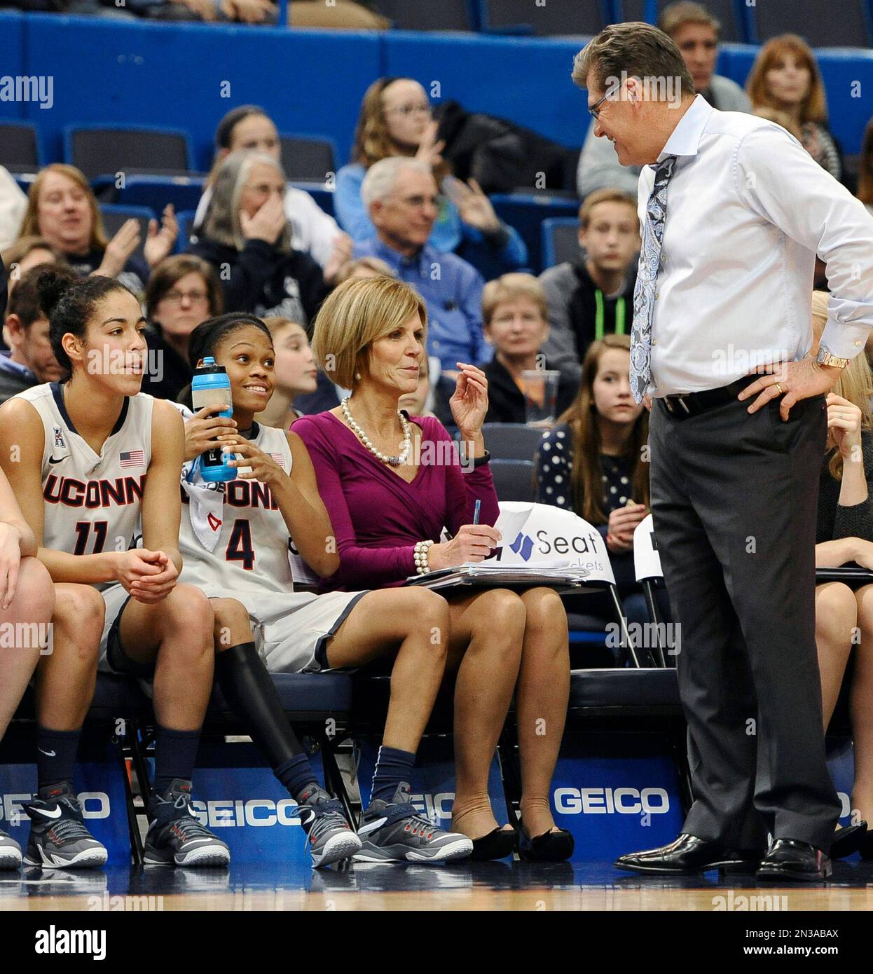 Connecticut Head Coach Geno Auriemma, Right, Smiles Toward Connecticut ...