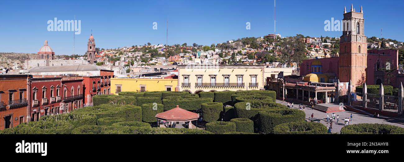 Overview of Pruned Shrubbery, The Zocalo, San Miguel de Allende, Guanjuato, Mexico Stock Photo