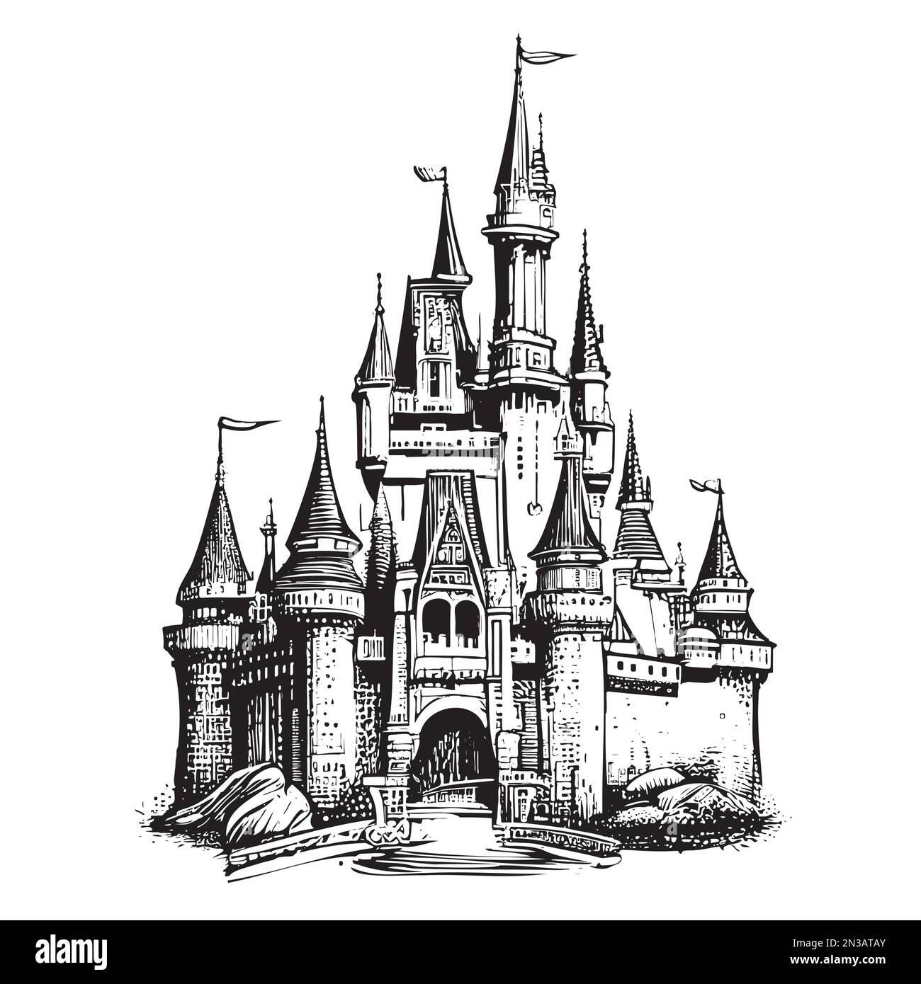 Castle middle ages sketch hand drawn illustration Stock Vector
