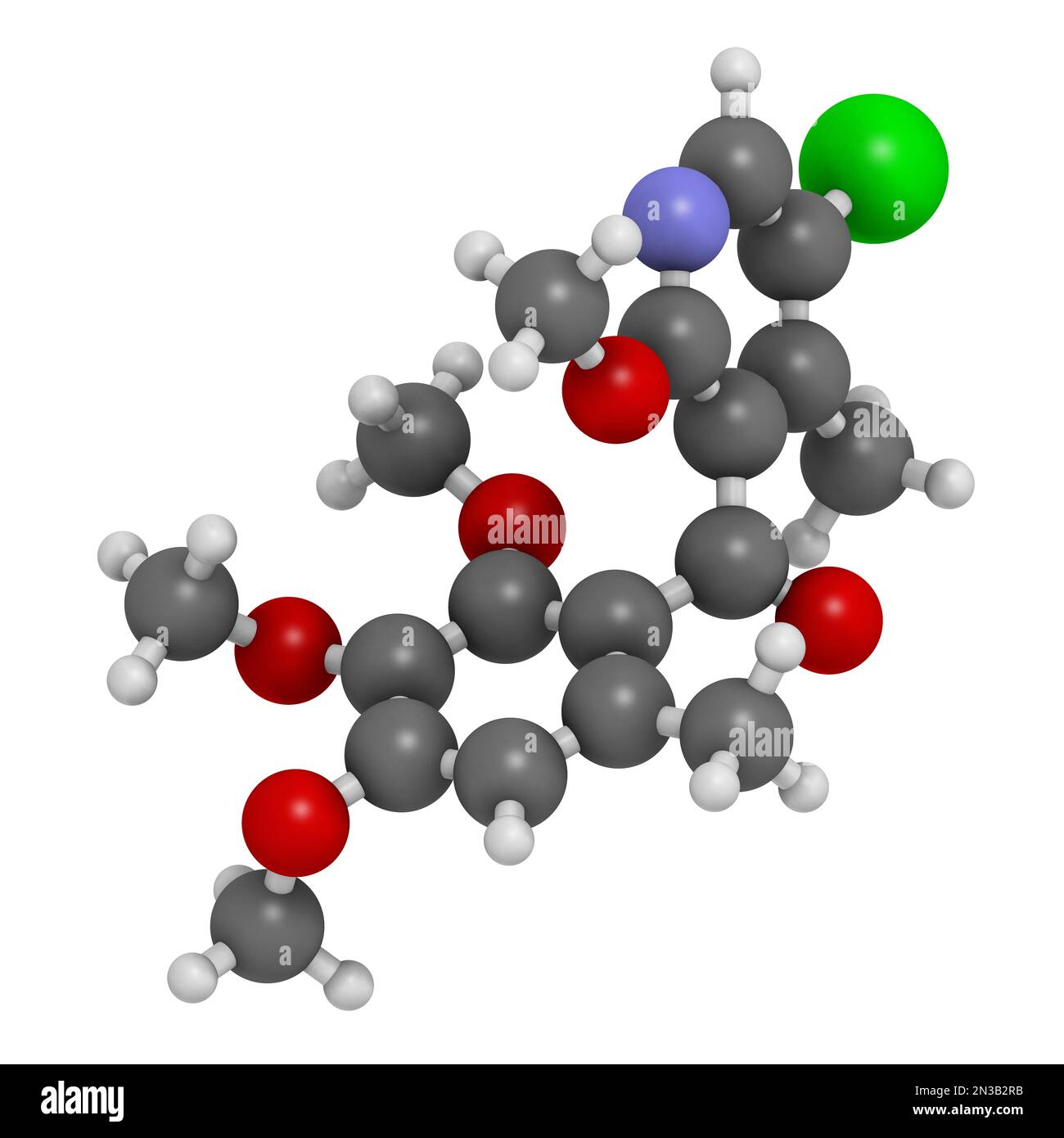 Pyriofenone fungicide molecule. 3D rendering. Atoms are represented as spheres with conventional color coding: hydrogen (white), carbon (grey), oxygen Stock Photo