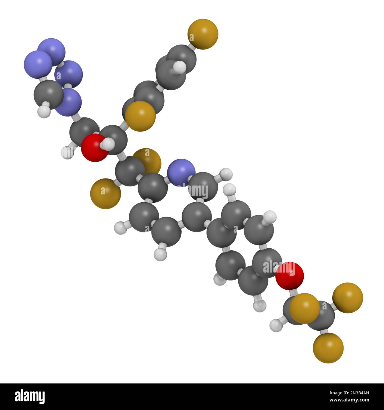 Oteseconazole antimycotic drug molecule. 3D rendering. Atoms are represented as spheres with conventional color coding: hydrogen (white), carbon (grey Stock Photo