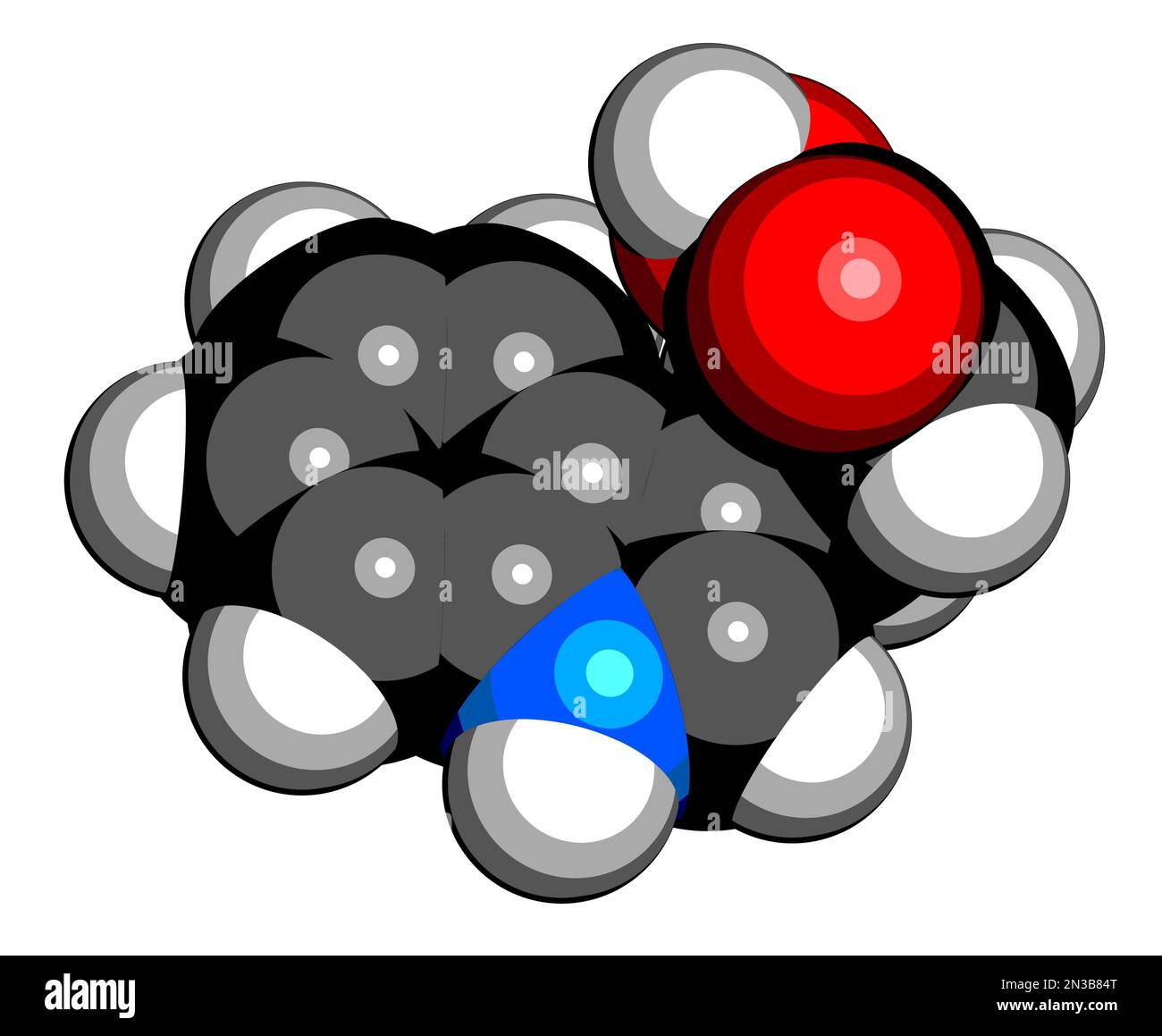 indole-3-propionic acid or IPA molecule. 3D rendering. Atoms are represented as spheres with conventional color coding: hydrogen (white), carbon (blac Stock Photo