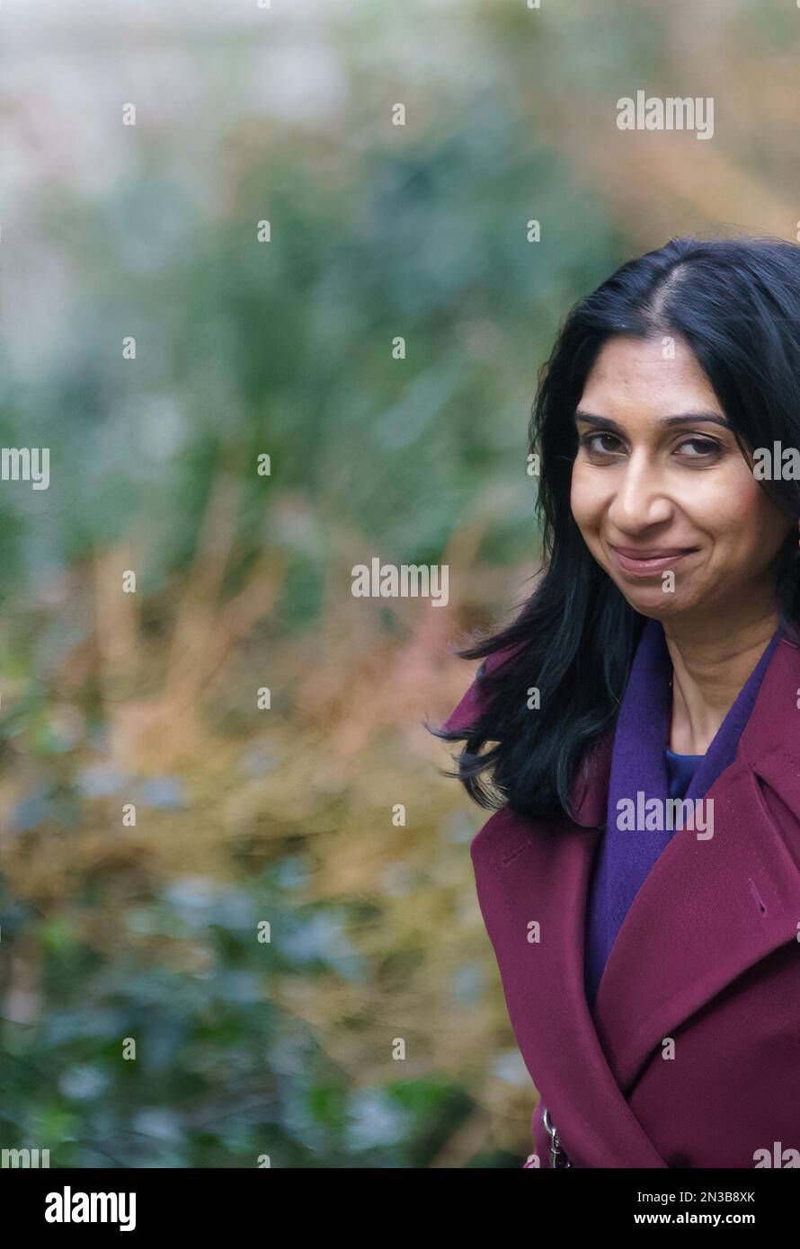 February 7th 2023. Downing St, London. Suella Braverman, Home Secretary, arrives for a Cabinet meeting Stock Photo