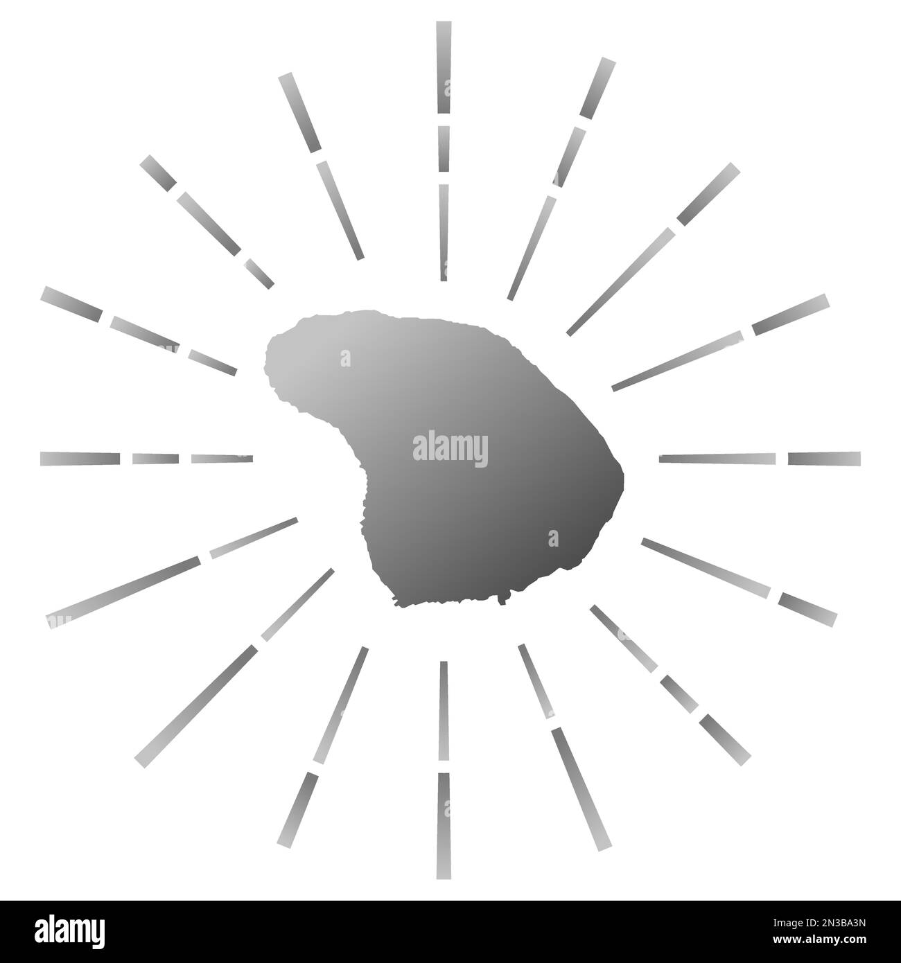Lanai gradiented sunburst. Map of the island with colorful star rays