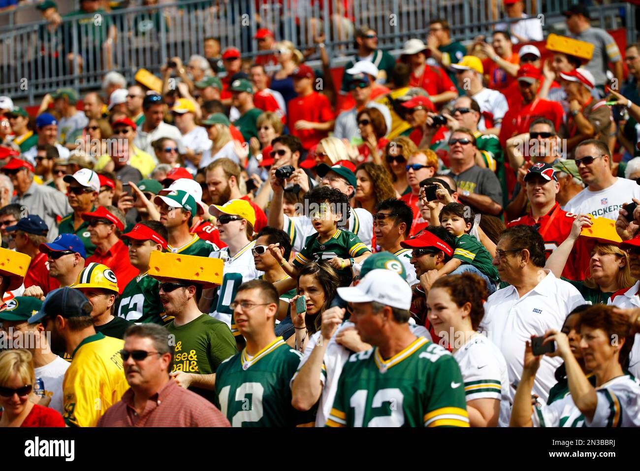 Tampa Bay Buccaneers vs. Green Bay Packers. Fans support on NFL Game.  Silhouette of supporters, big screen with two rivals in background Stock  Photo - Alamy