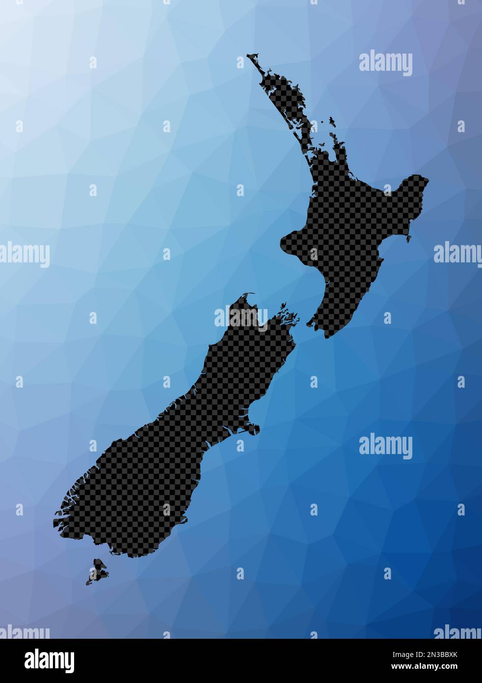 New Zealand geometric map. Stencil shape of New Zealand in low poly