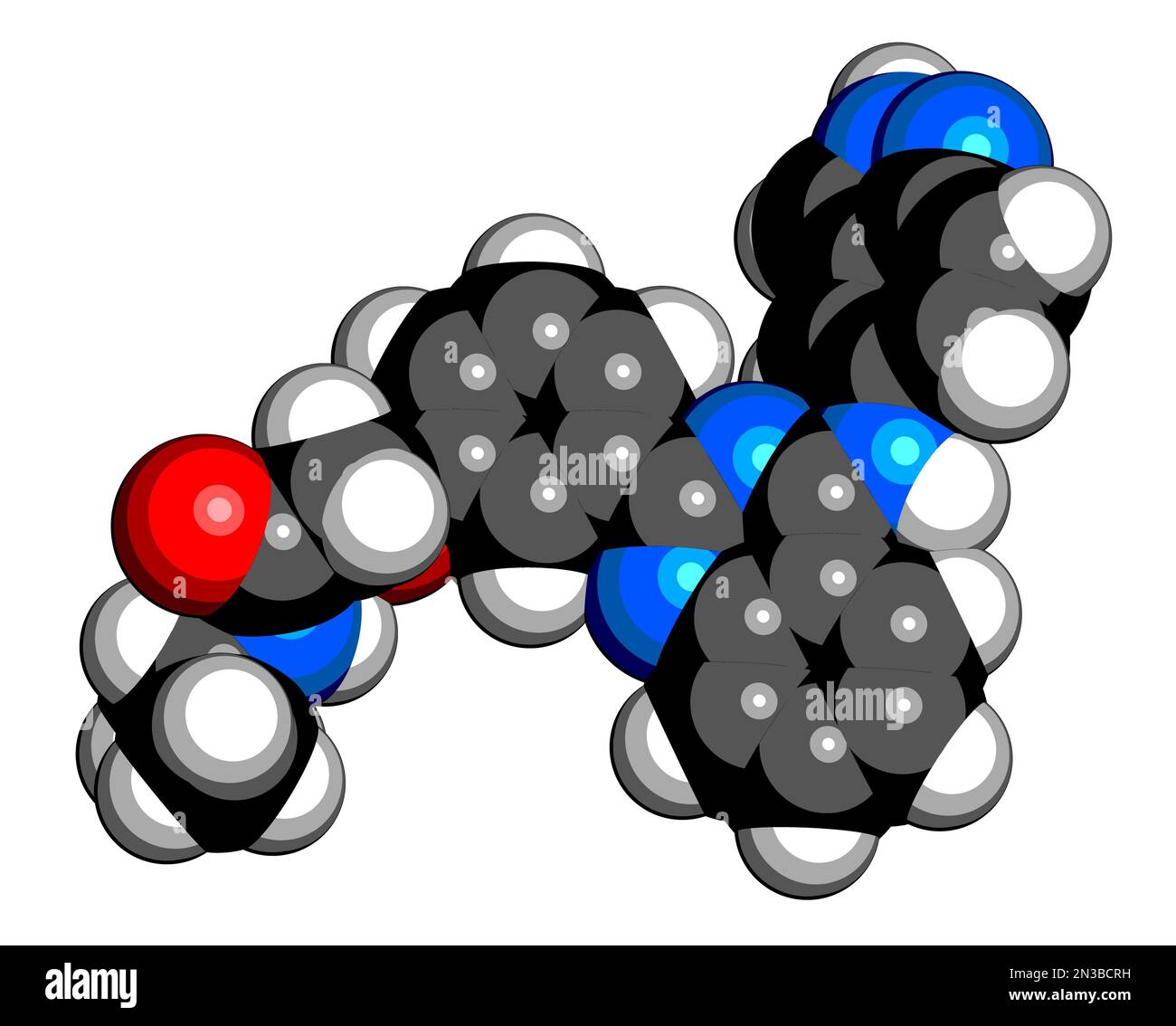 Belumosudil drug molecule. 3D rendering. Atoms are represented as ...