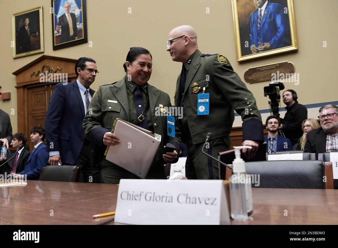 February 7, 2023, Washington, Distric of Columbia, USA: Chief Patrol Agent Tucson Sector JOHN MODLIN(left) and Chief Patrol Agent Rio Grande Valley Sector GLORIA CHAVEZ(right) arrives to testify before House Committee on Oversight and Accountability about The Front Line of the Border Crisis during a Hearing, today on February 07, 2023 at Rayburn HOB/Capitol Hill in Washington DC, USA. (Credit Image: © Lenin Nolly/ZUMA Press Wire) EDITORIAL USAGE ONLY! Not for Commercial USAGE! Stock Photo