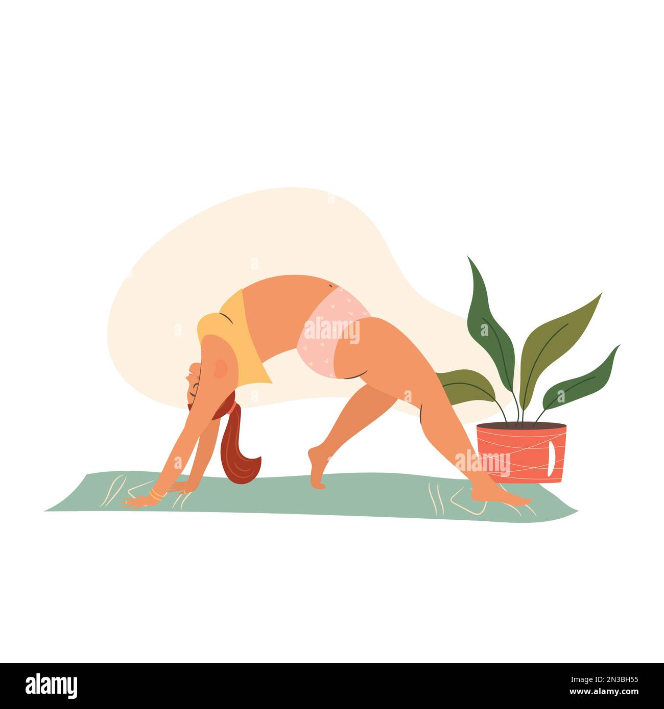 Woman doing yoga at home. Self time concept illustration Stock Vector ...