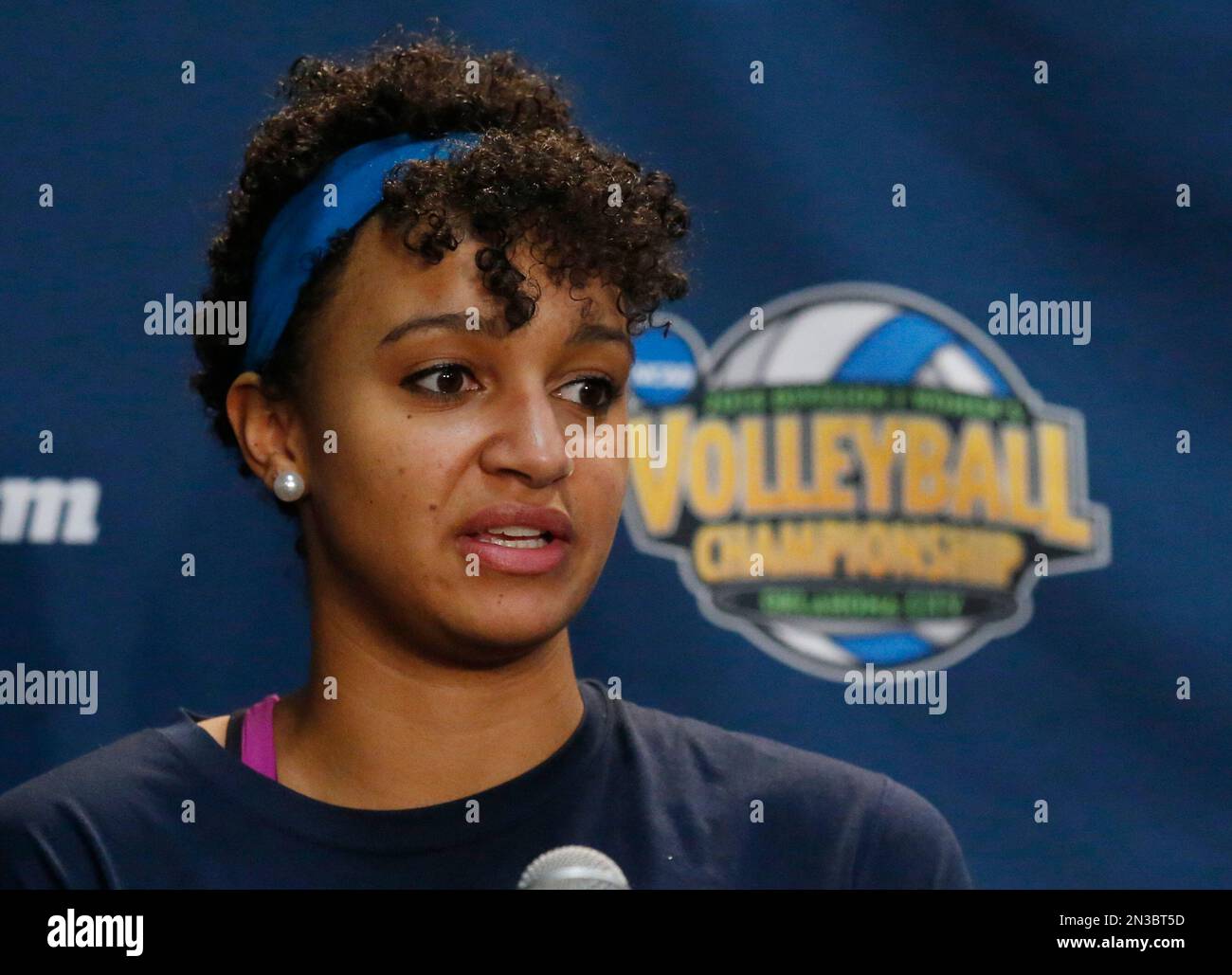 Penn State's Haleigh Washington answers a question during an NCAA women ...