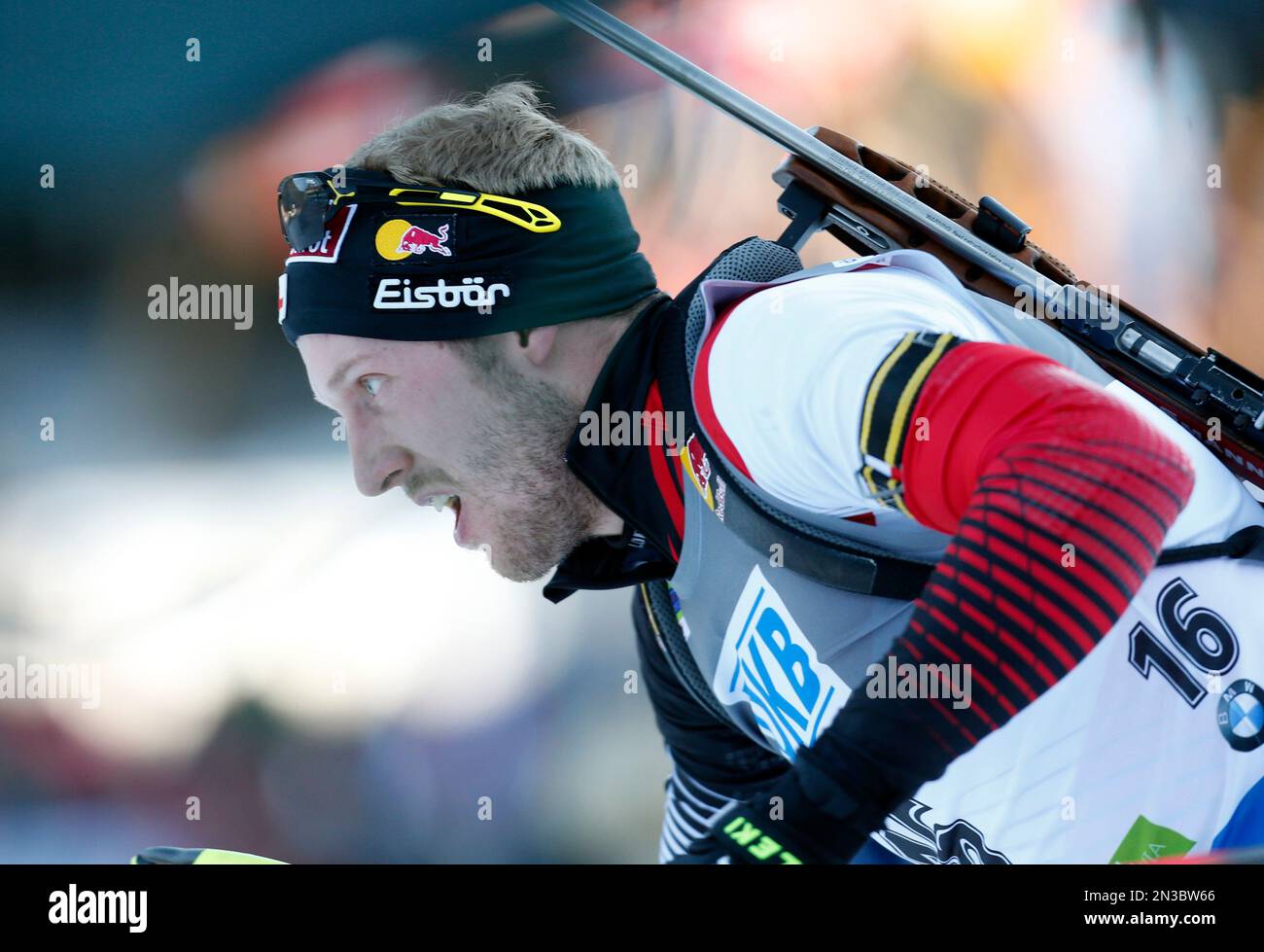 Austrias Dominik Landertinger competes to place second the mens 10 km sprint competition at the Biathlon World Cup event, in Pokljuka, Slovenia, Friday, Dec