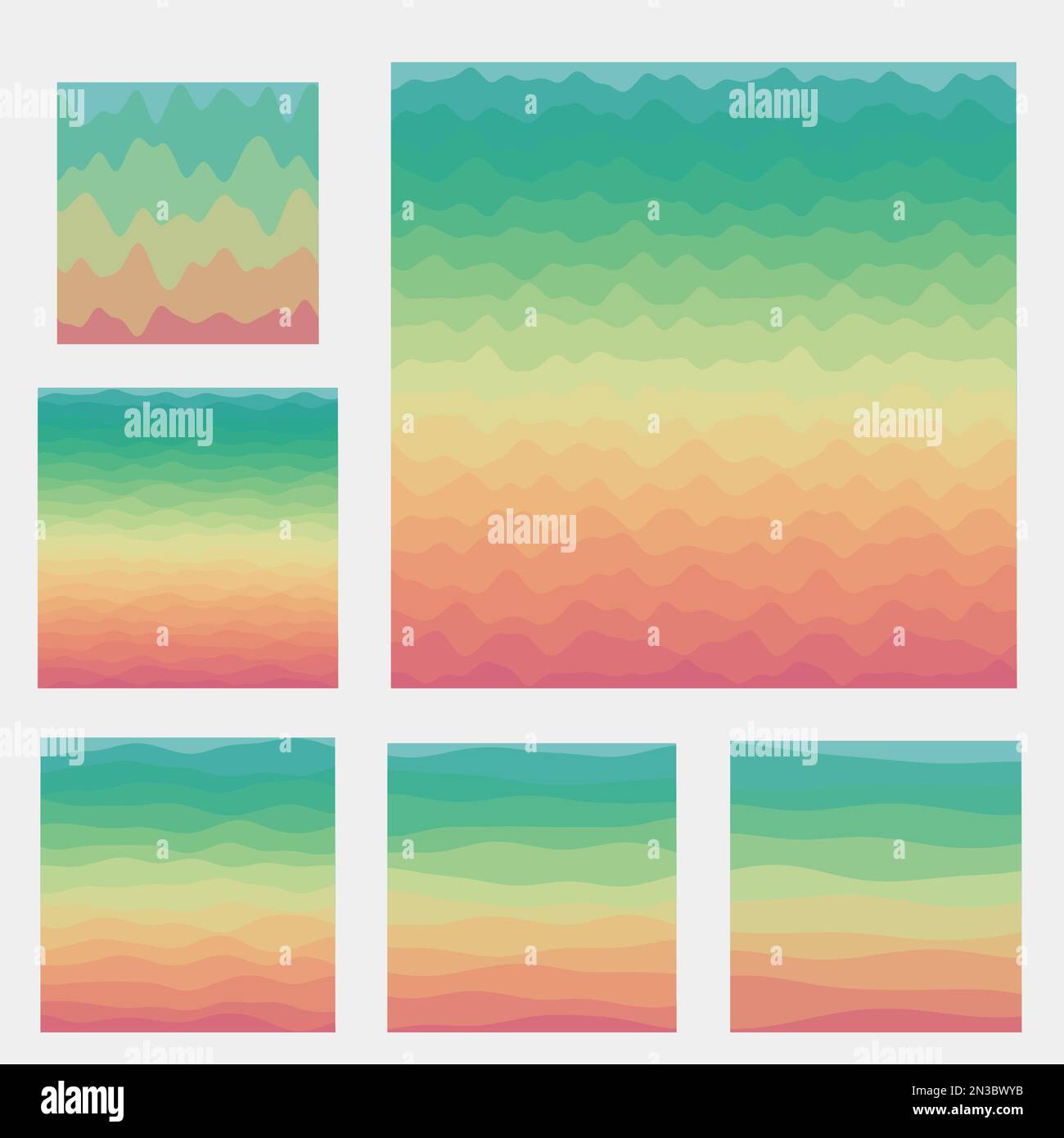 Abstract waves background collection. Curves in teal pink colors ...