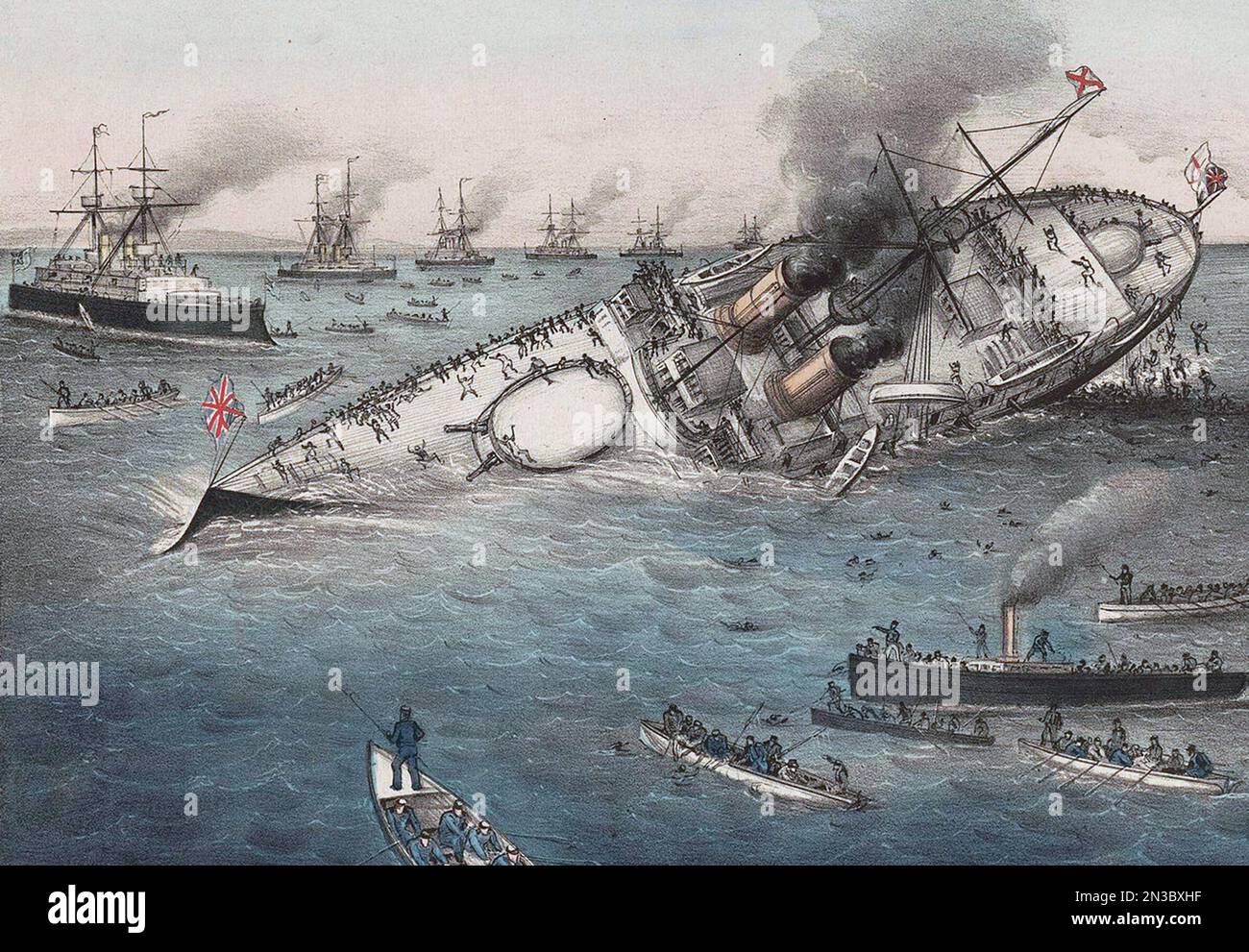 HMS Victoria (1887) sunk by H.M.S. Camperdown after the fleet admiral ordered the two ships to turn into each other Stock Photo