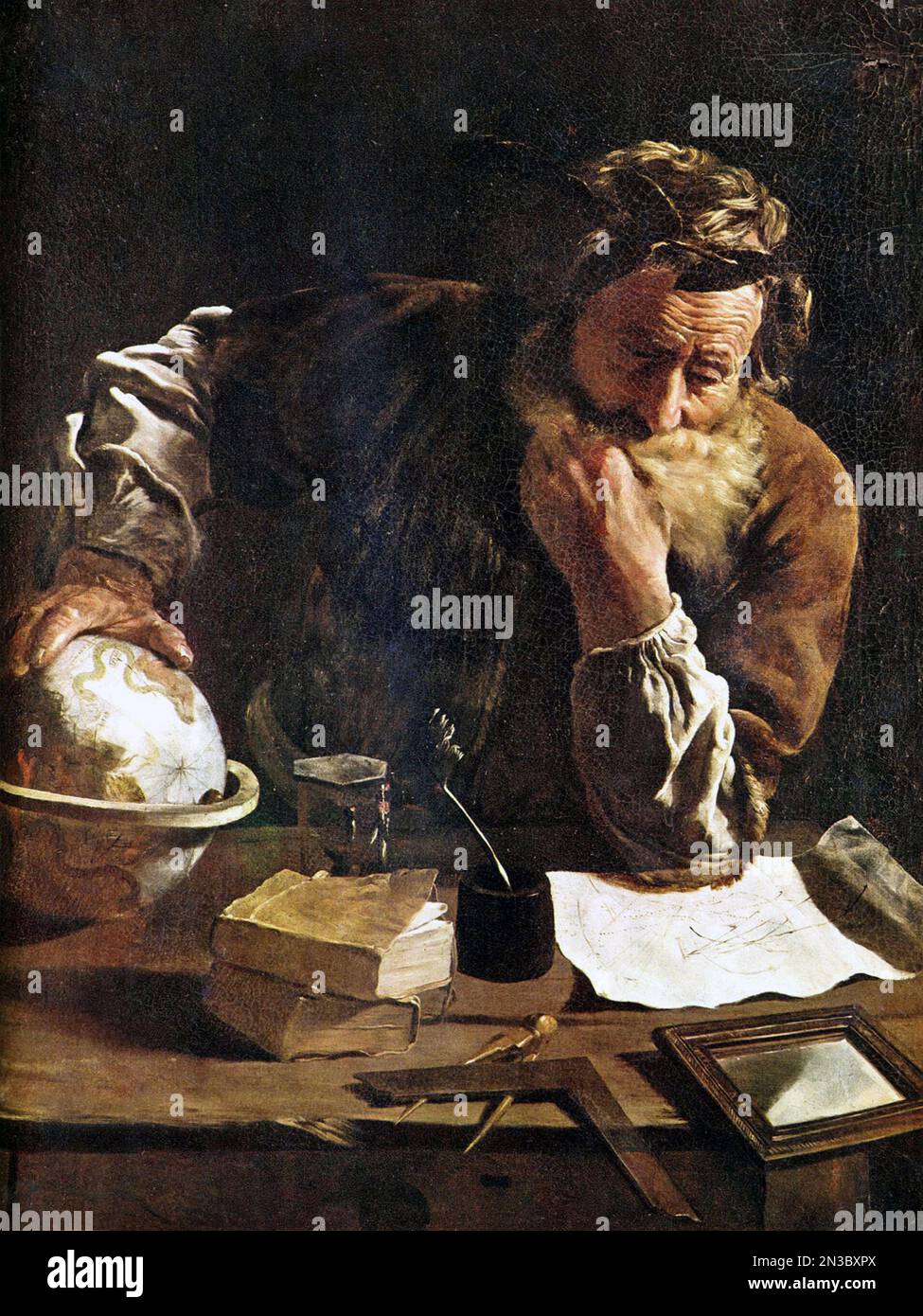Archimedes Thoughtful, Painting by Domenico Fetti (1620) Archimedes of Syracuse (287 – 212 BC) Greek mathematician, physicist, engineer, astronomer Stock Photo