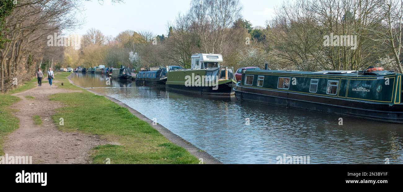 narrowboats on the Trent and Mersey canal near Armitage, Staffordshire, England, UK Stock Photo