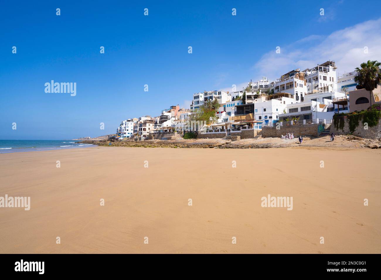 Apartments and restaurants on the hillside along Taghazout Village