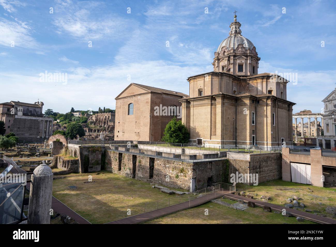 Chiesa Santi Luca E Martina and Foro Romano ruins (Roman Forum) of Ancient Rome; Rome, Italy Stock Photo