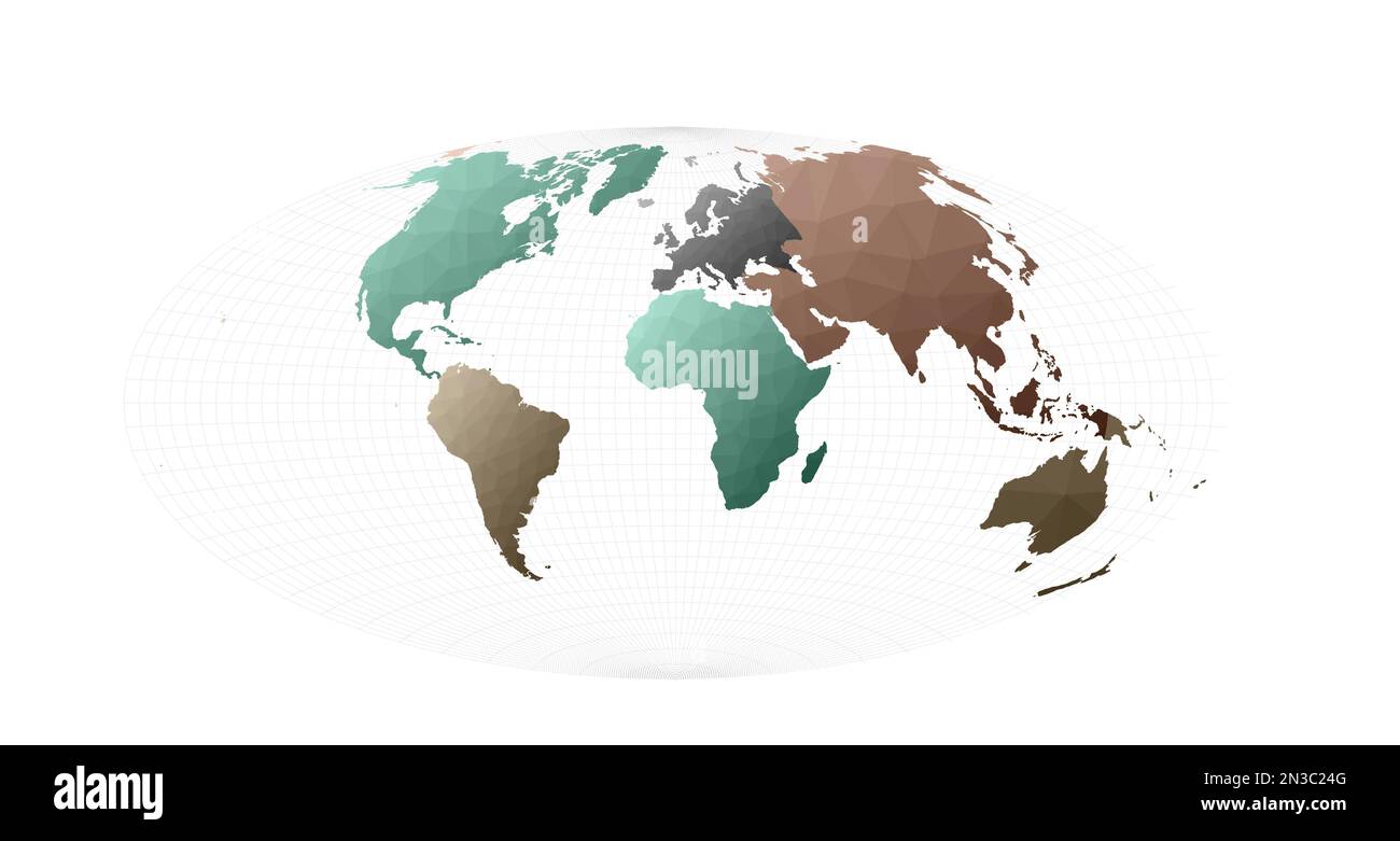 Polygonal world map. Aitoff projection. Energetic vector illustration. Stock Vector