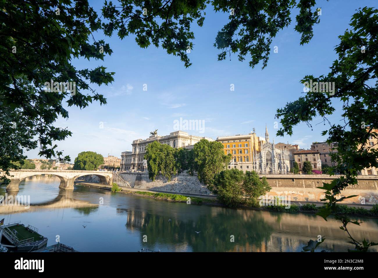 Corte Di Cassazione and Sacred Heart Church of the Intercessionon on the River Tiber; Rome, Italy Stock Photo