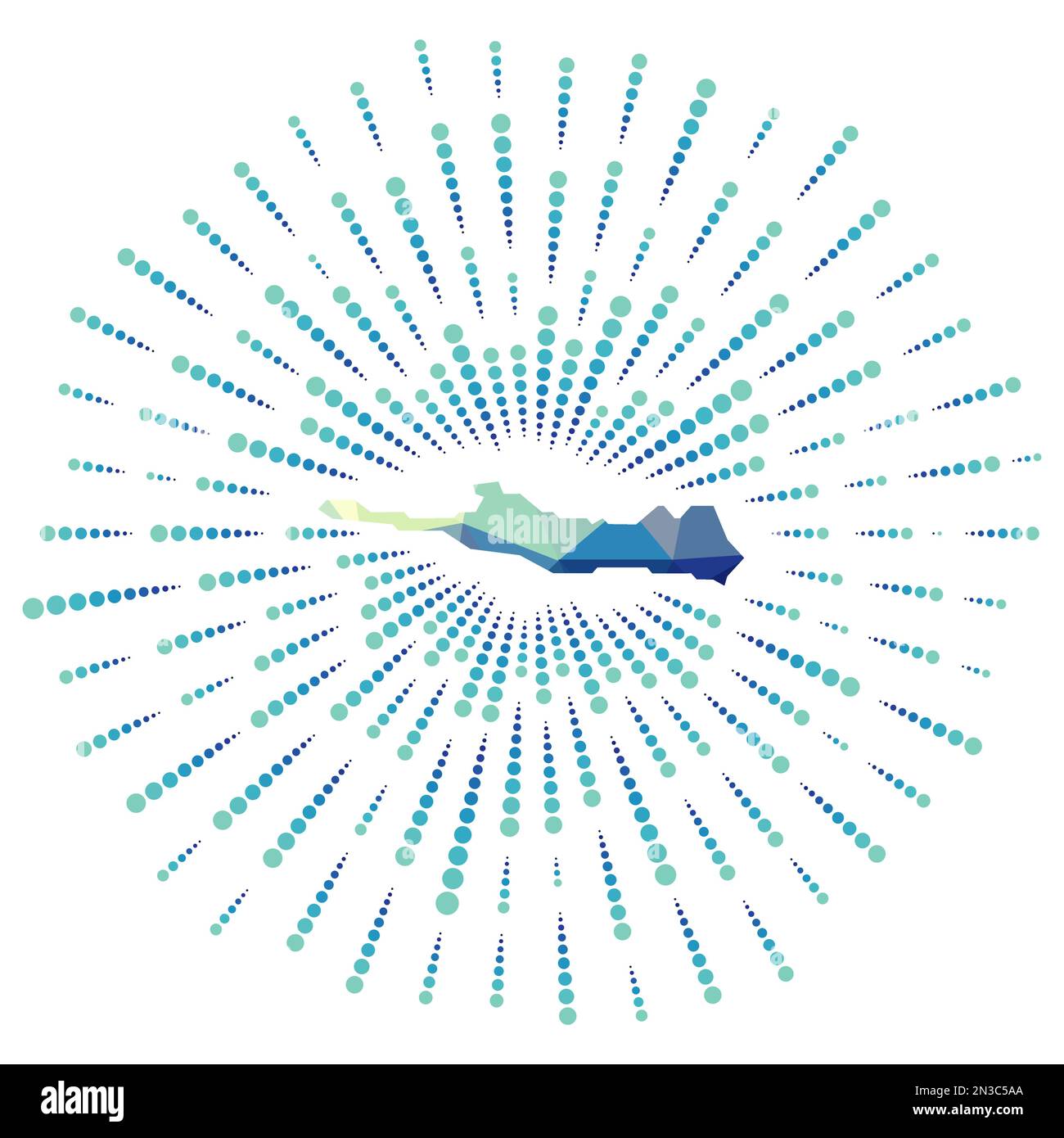 Shape of Paradise Island, polygonal sunburst. Map of the island with 