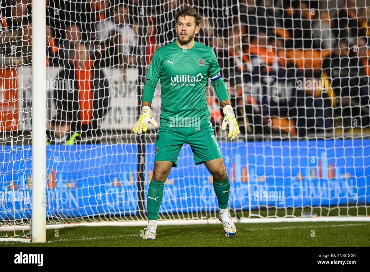 Chris Maxwell #1 of Blackpool during the Sky Bet Championship match Blackpool vs Huddersfield Town at Bloomfield Road, Blackpool, United Kingdom, 7th February 2023  (Photo by Craig Thomas/News Images) Stock Photo