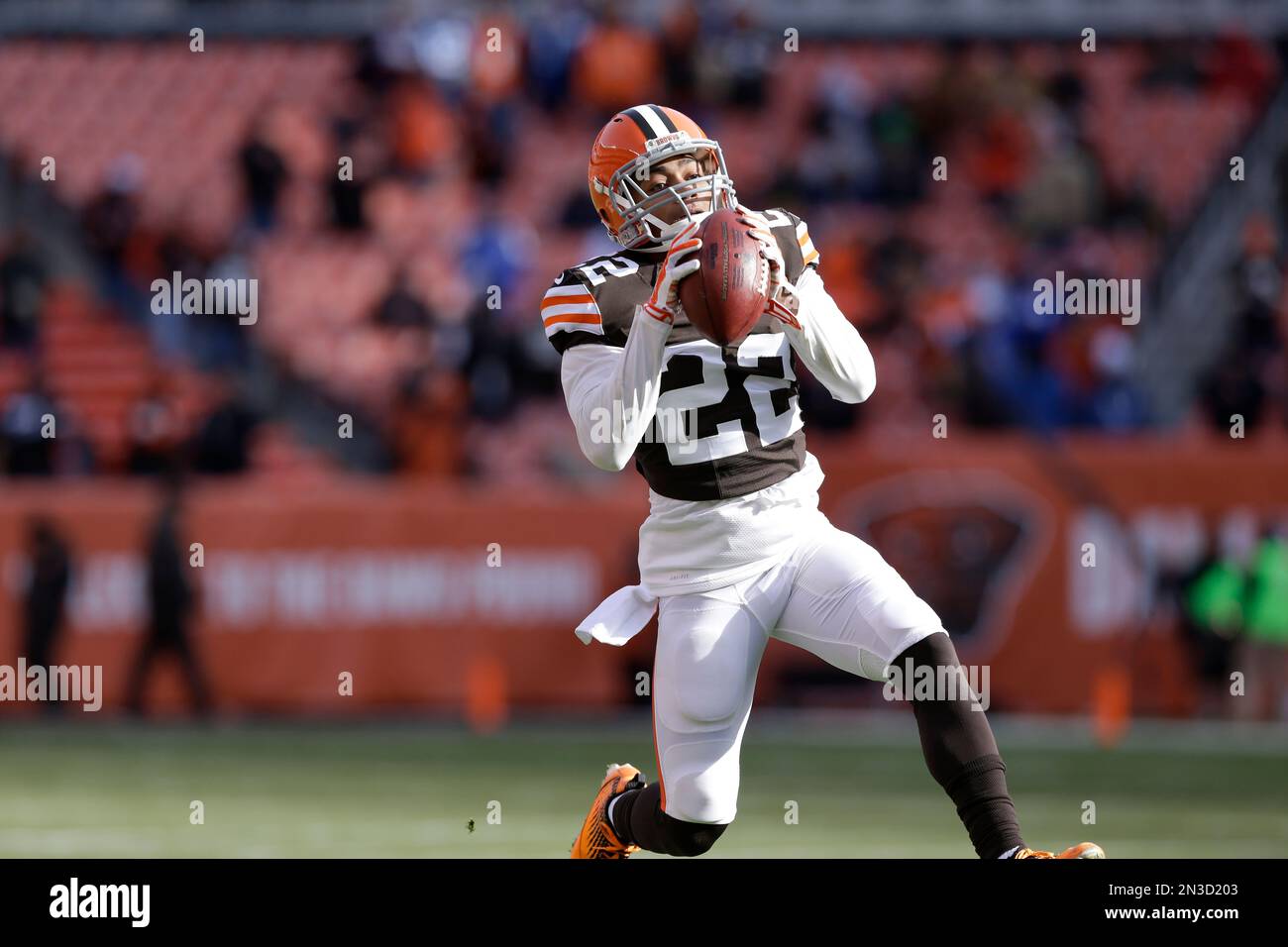 Cleveland Browns cornerback Buster Skrine (22) breaks up a pass to  Cincinnati Bengals wide receiver A.J. Green (18) in the third quarter of an  NFL football game Sunday, Dec. 14, 2014, in