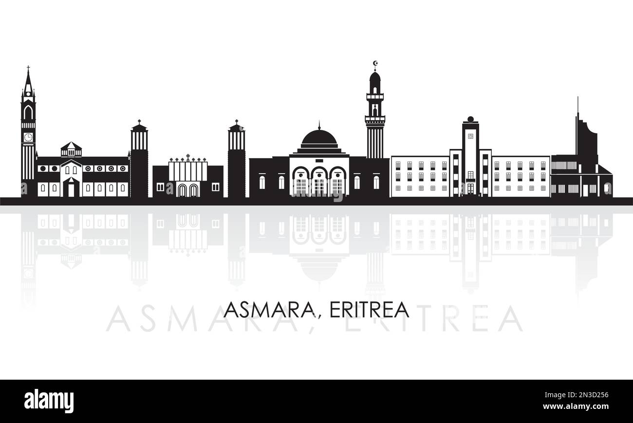 Silhouette Skyline panorama of city of Asmara, Eritrea - vector illustration Stock Vector