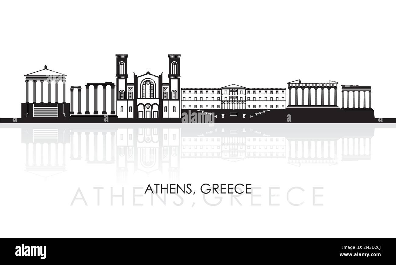Silhouette Skyline panorama of city of Athens, Greece - vector illustration Stock Vector