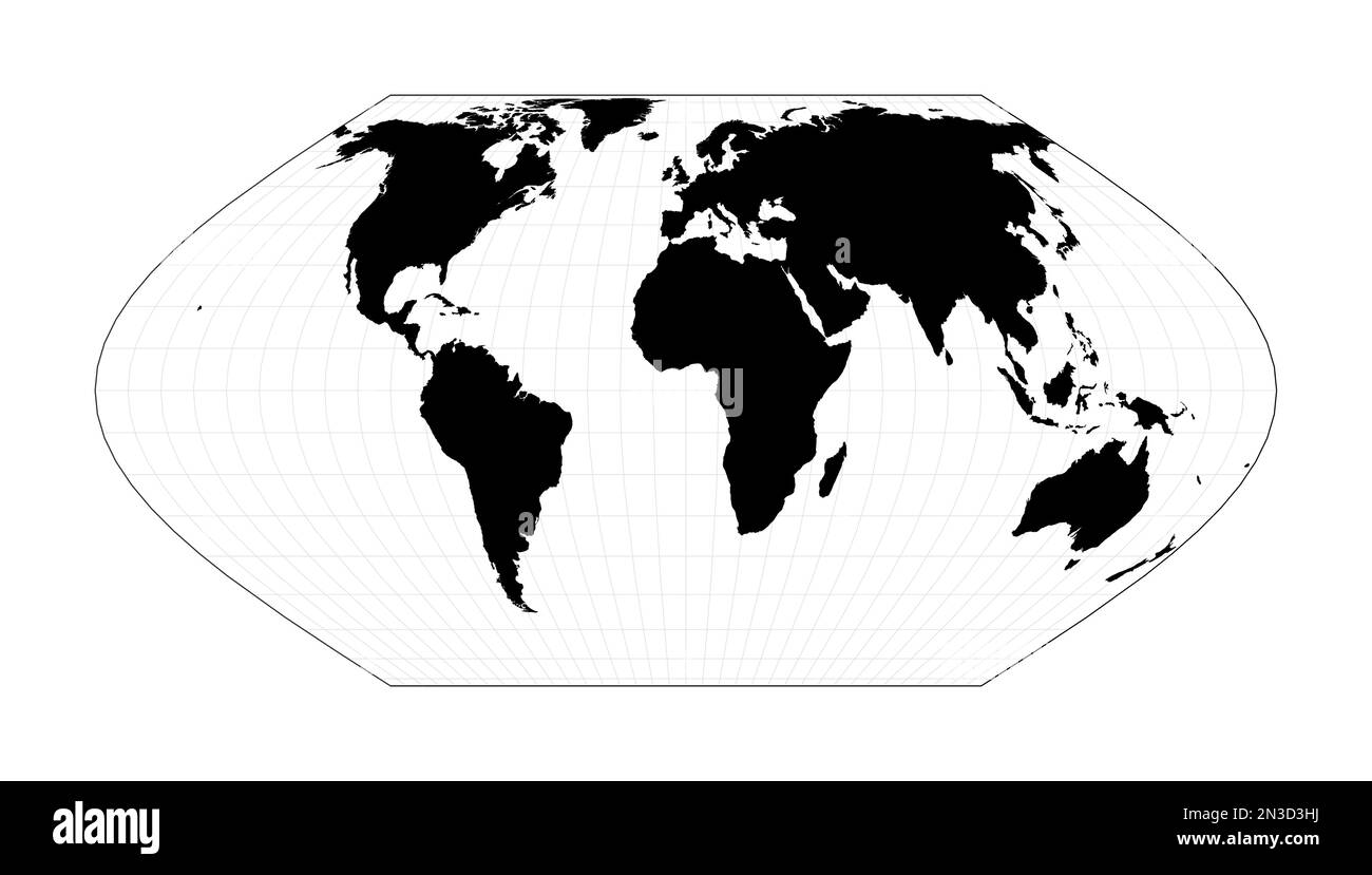 World map with meridians. Eckert VI projection. Plan world geographical map with graticlue lines. Vector illustration. Stock Vector