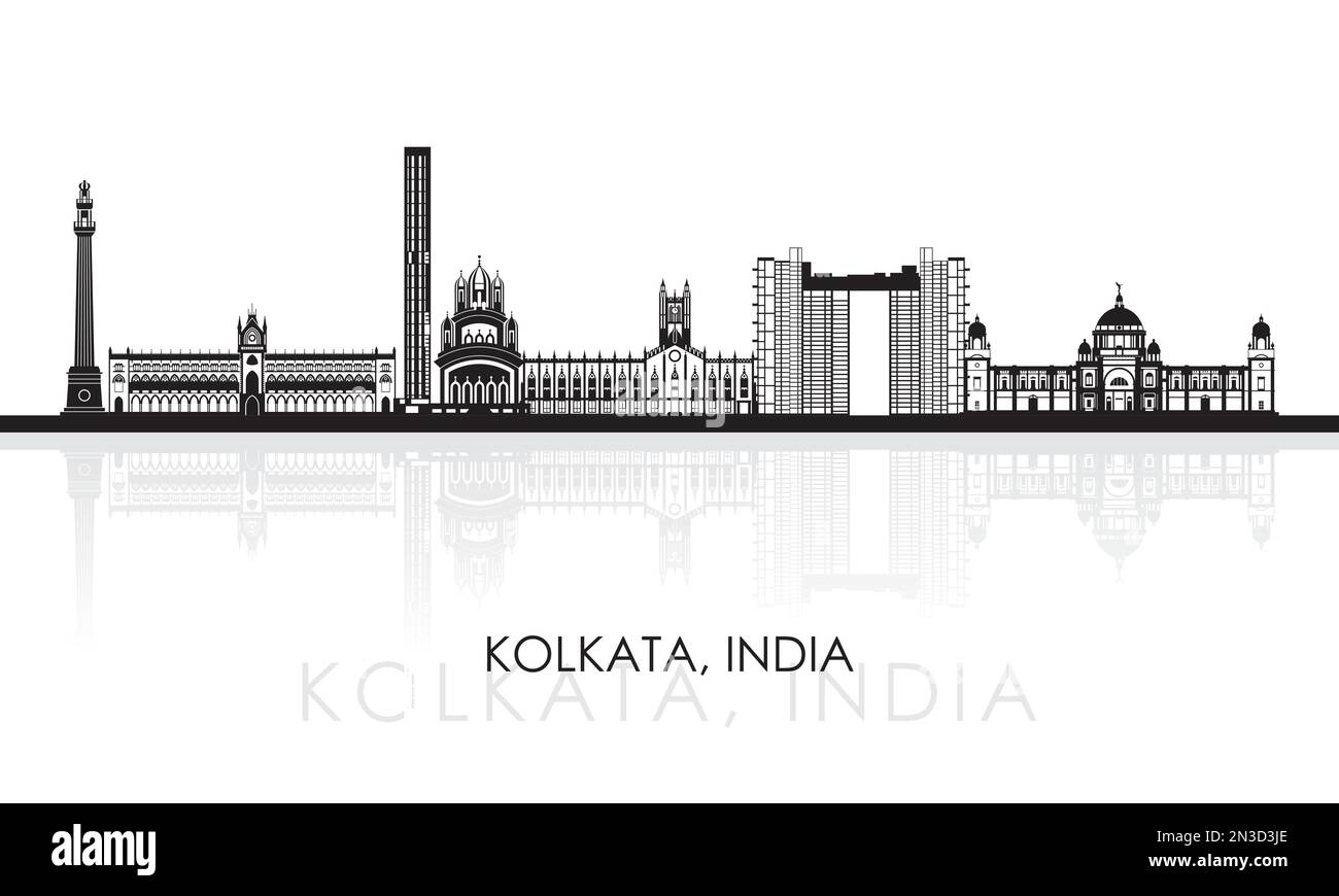 Silhouette Skyline panorama of city of Kolkata, India - vector illustration Stock Vector